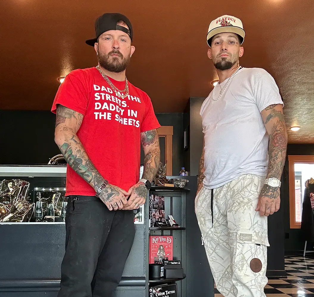 Team photo of Noize Pierce & Tyler Shackelford in The Ink Society studio